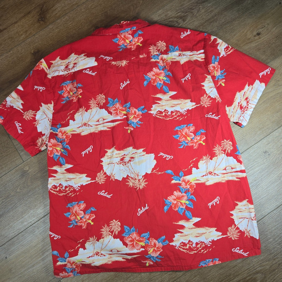 Brixton Hawaiian Shirt Mens XL Red Floral Palm Tree Short Sleeve Button Up - Picture 8 of 8